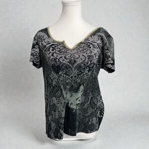 Y2K Diamanté Jewel Top Fairycore Grunge Lace Print Tee ✨ L